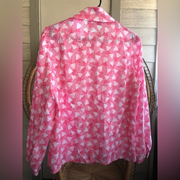 Vintage Funky Geometric 70s/80s Pink Button Up Long Sleeve Top by Devon - Picture 2 of 7